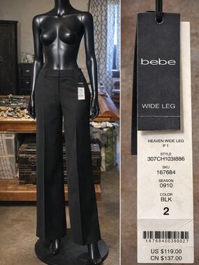 bebe Black Wide-Leg Dress Pants